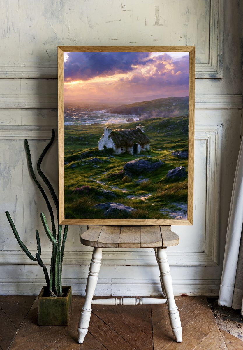 Coastal Cottage Sunset Print. room preview