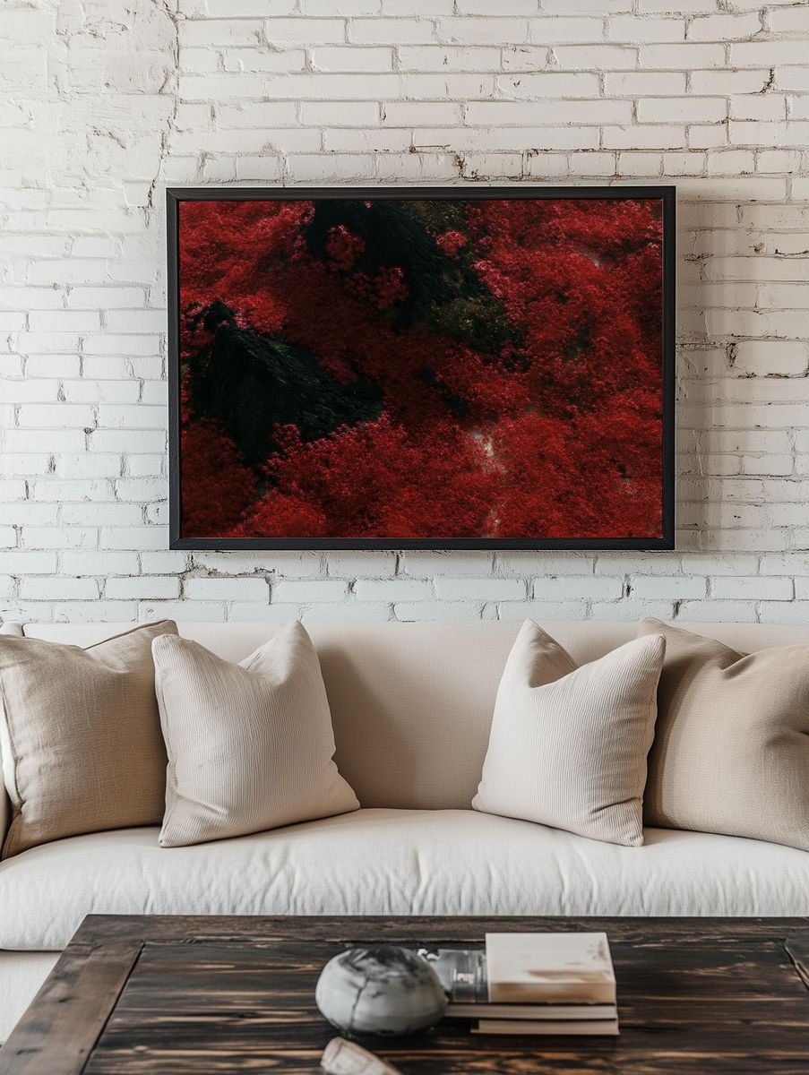 Crimson Forest Abstract Landscape Print. — room view 1