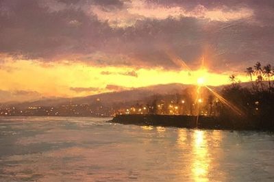 Golden Coastal Sunset Print. poster