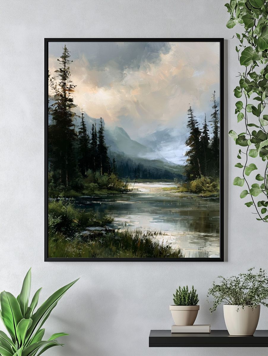 Misty Forest River Landscape Poster. — room view 4
