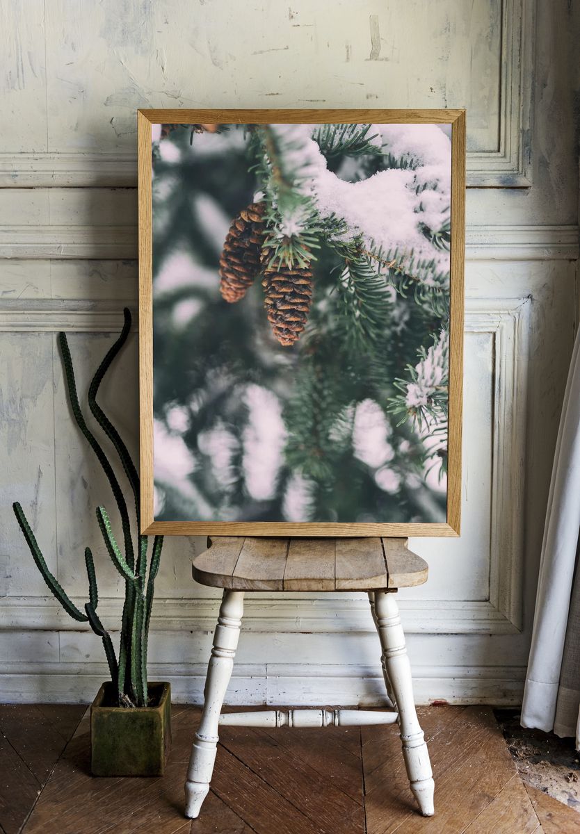 Snowy Pinecones — Nature Print room preview