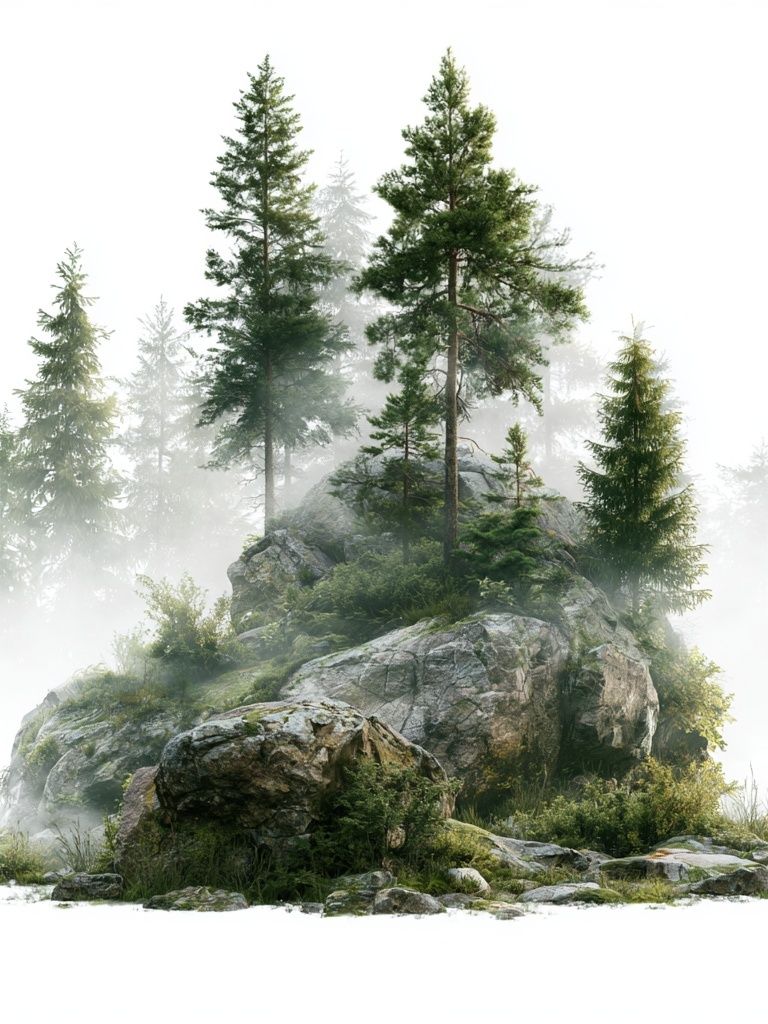 Misty Pine Rockscape Poster. poster — nature art