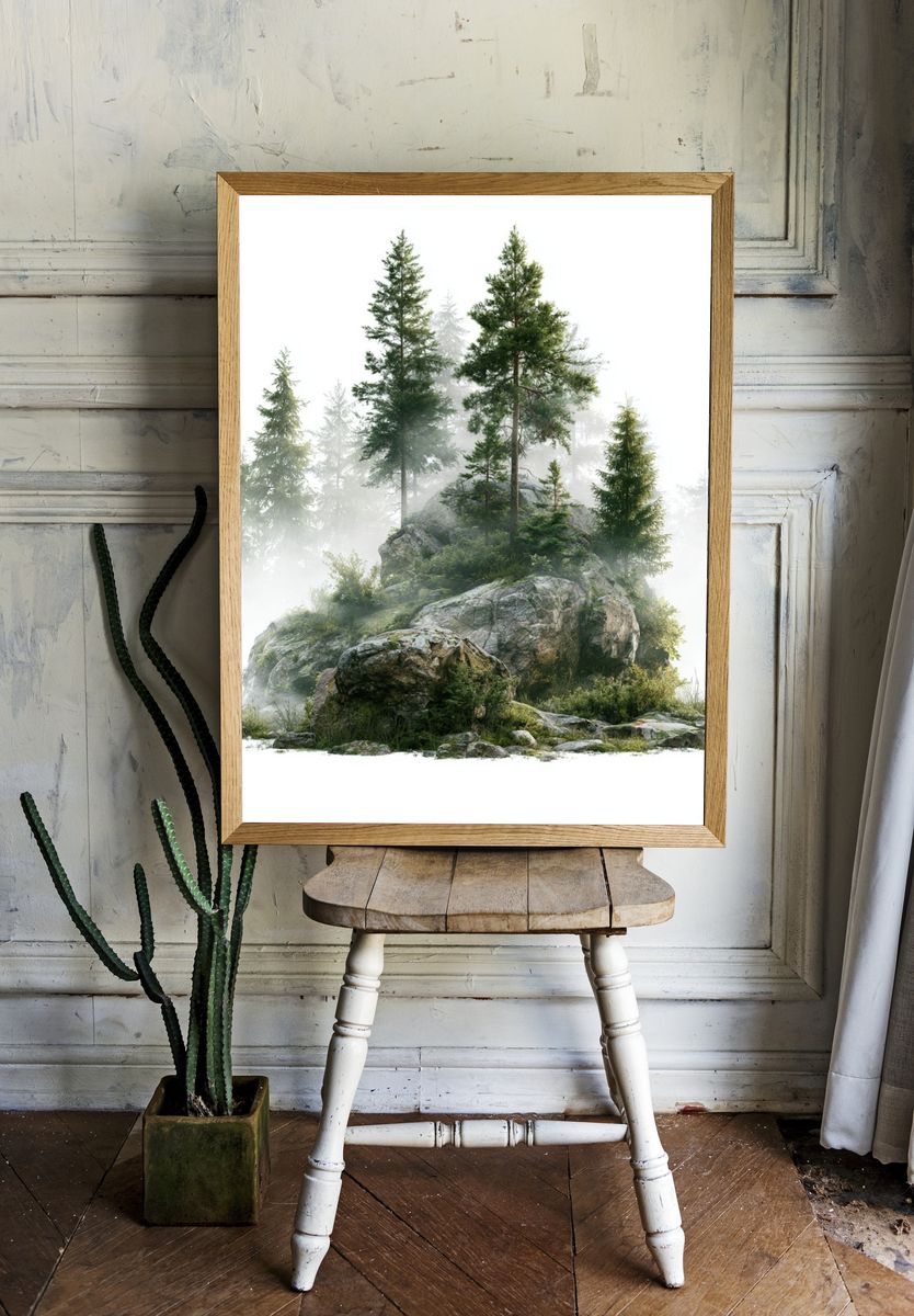 Misty Pine Rockscape Poster. — room view 1