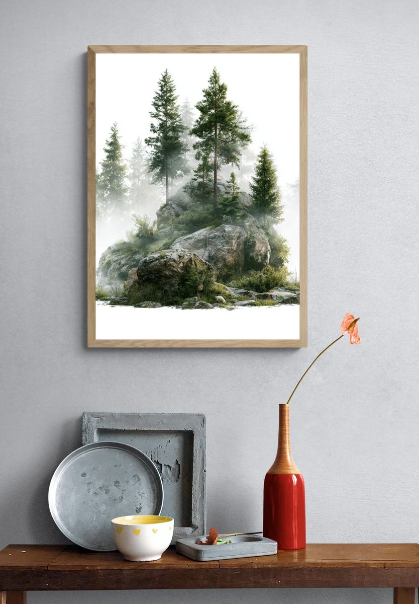 Misty Pine Rockscape Poster. — room view 3