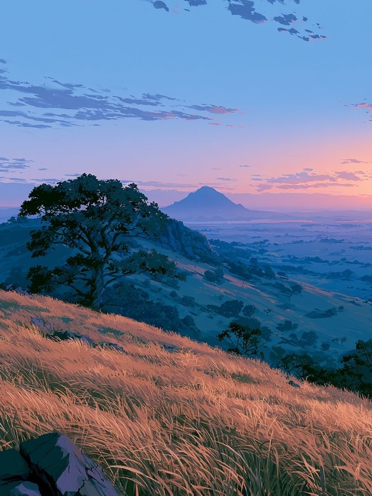 Sunset Mountain Meadow Print. poster — nature art