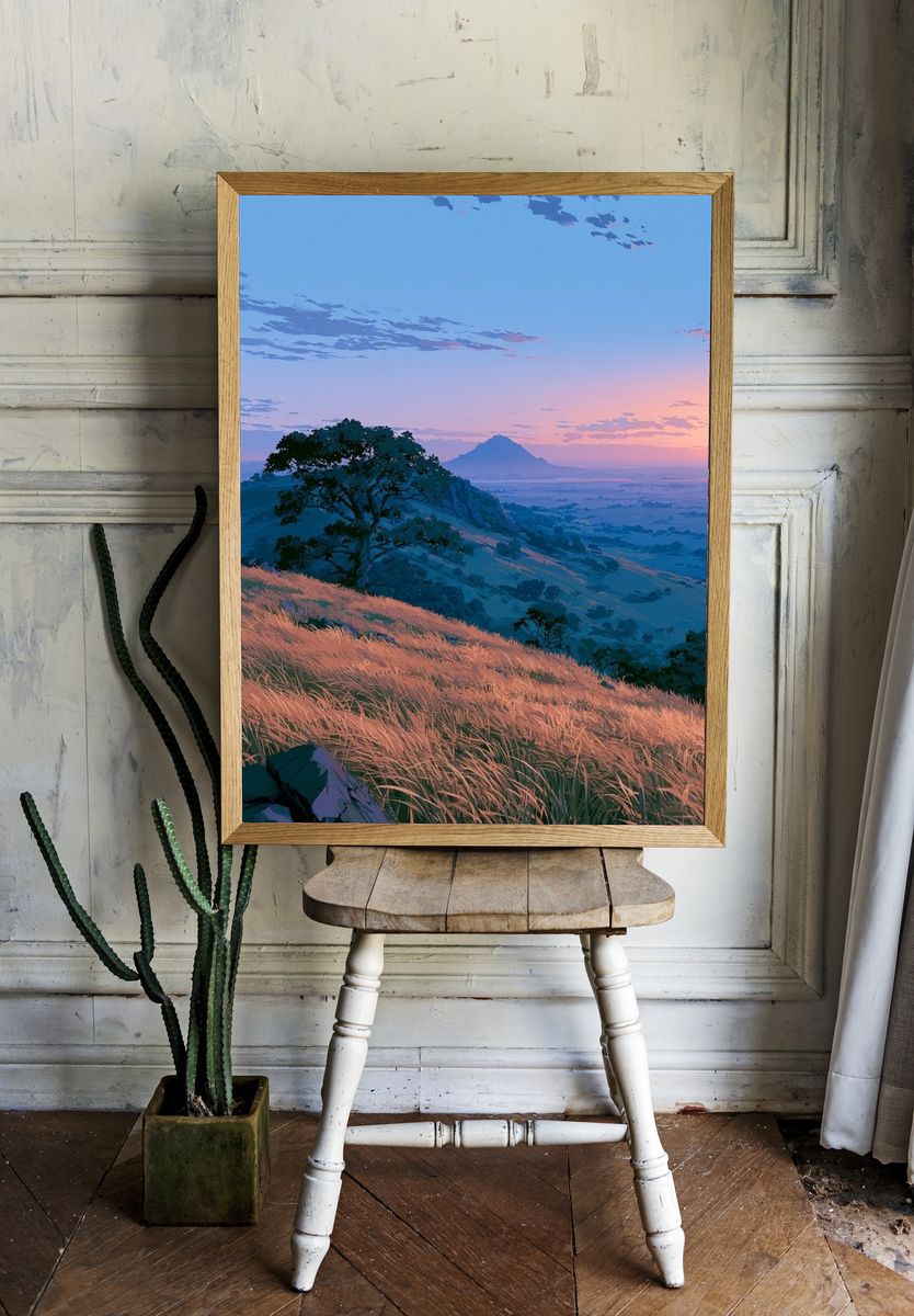 Sunset Mountain Meadow Print. room preview