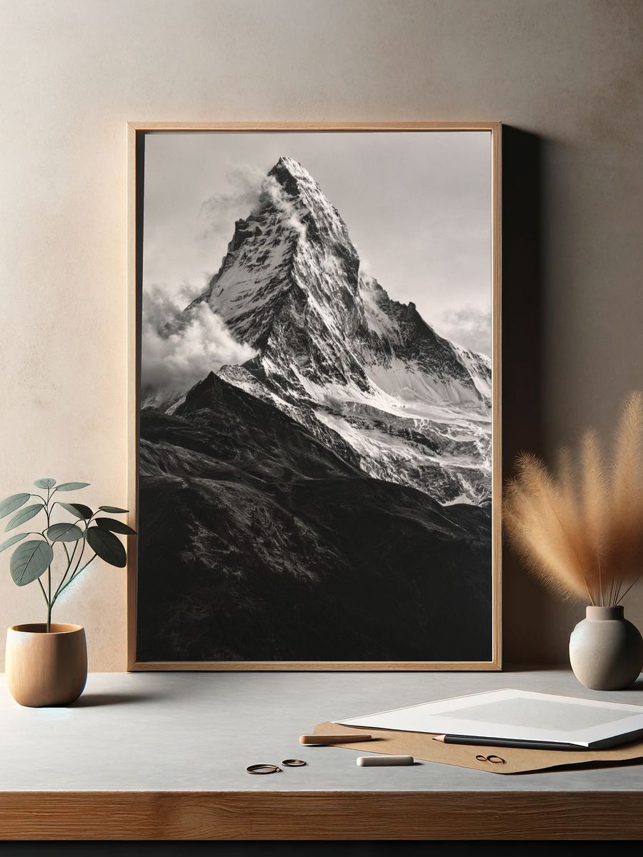 Snowy Mountain Peak Photography Poster. — room view 2