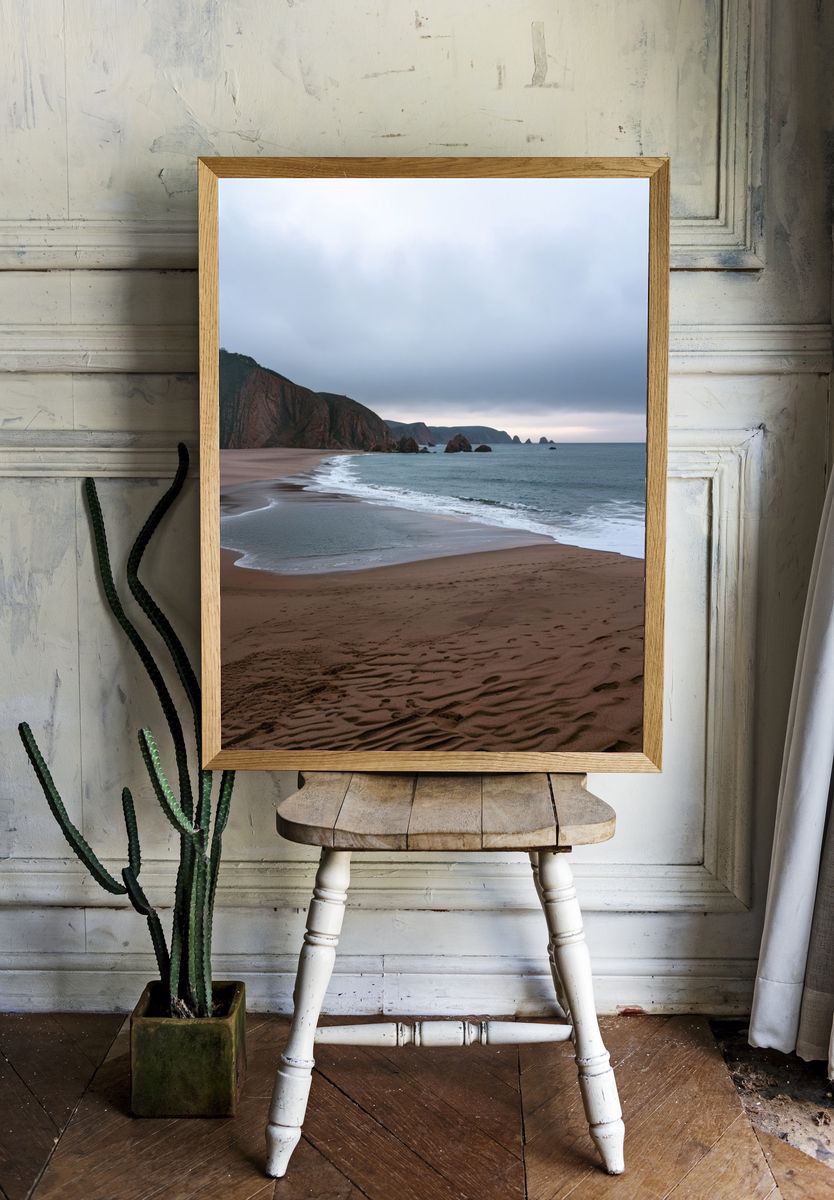 Misty Coastal Beach Landscape Poster. room preview