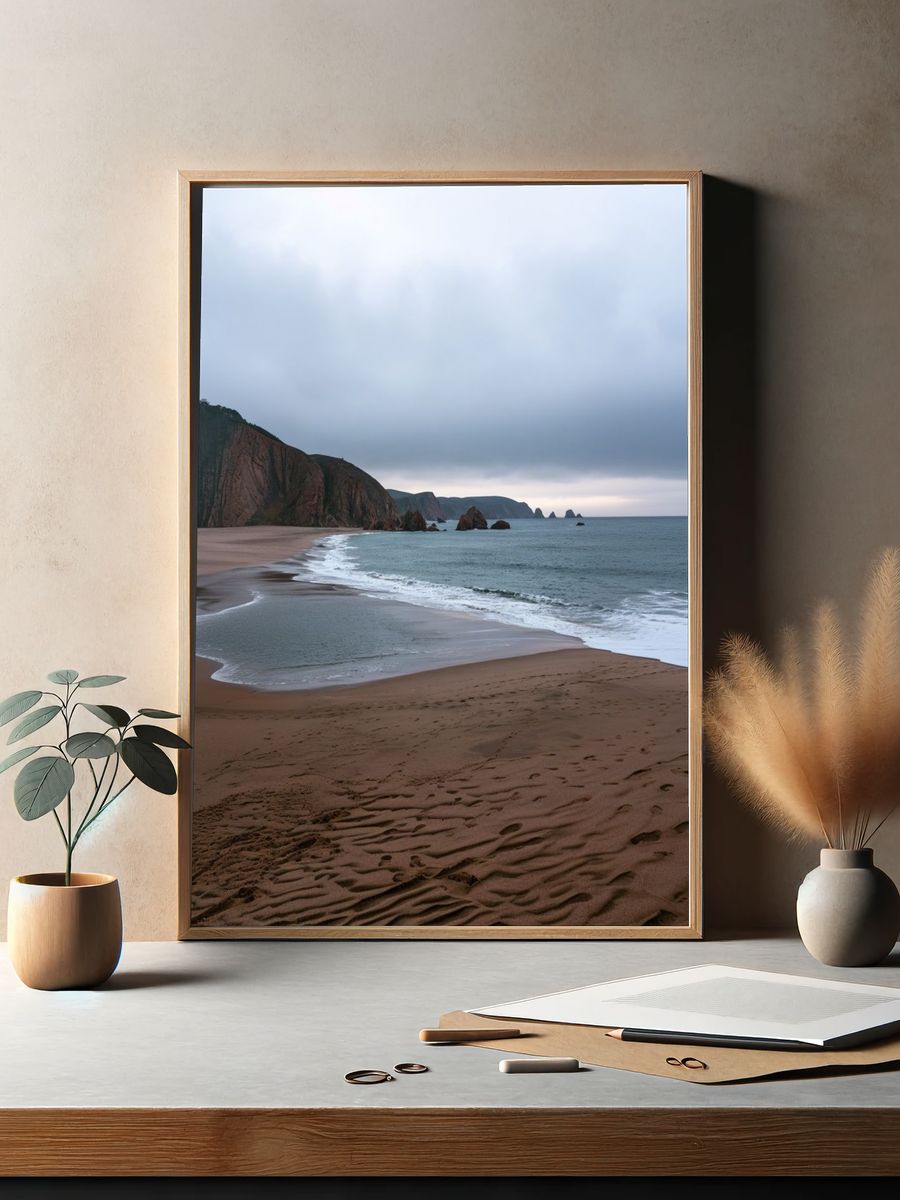 Misty Coastal Beach Landscape Poster. — room view 2