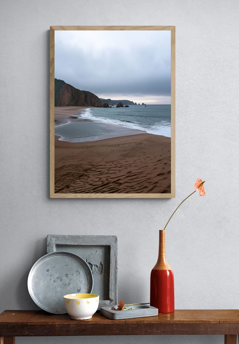 Misty Coastal Beach Landscape Poster. — room view 3