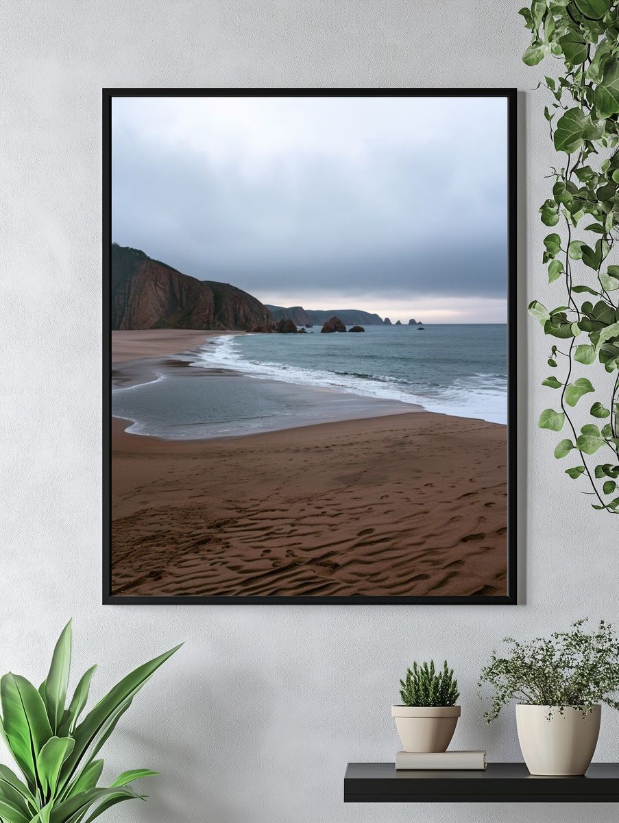 Misty Coastal Beach Landscape Poster. — room view 4