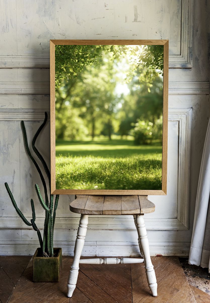 Sunlit Green Meadow Photography Poster. — room view 1