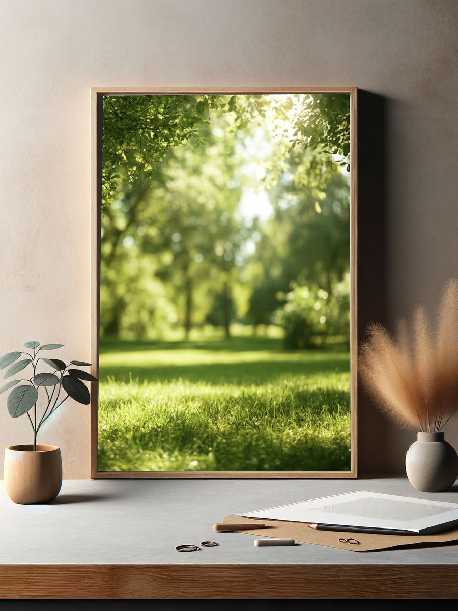 Sunlit Green Meadow Photography Poster. — room view 2