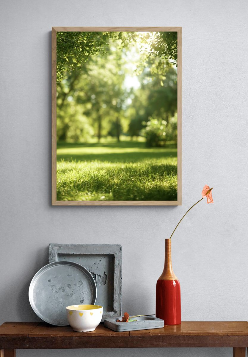 Sunlit Green Meadow Photography Poster. — room view 3