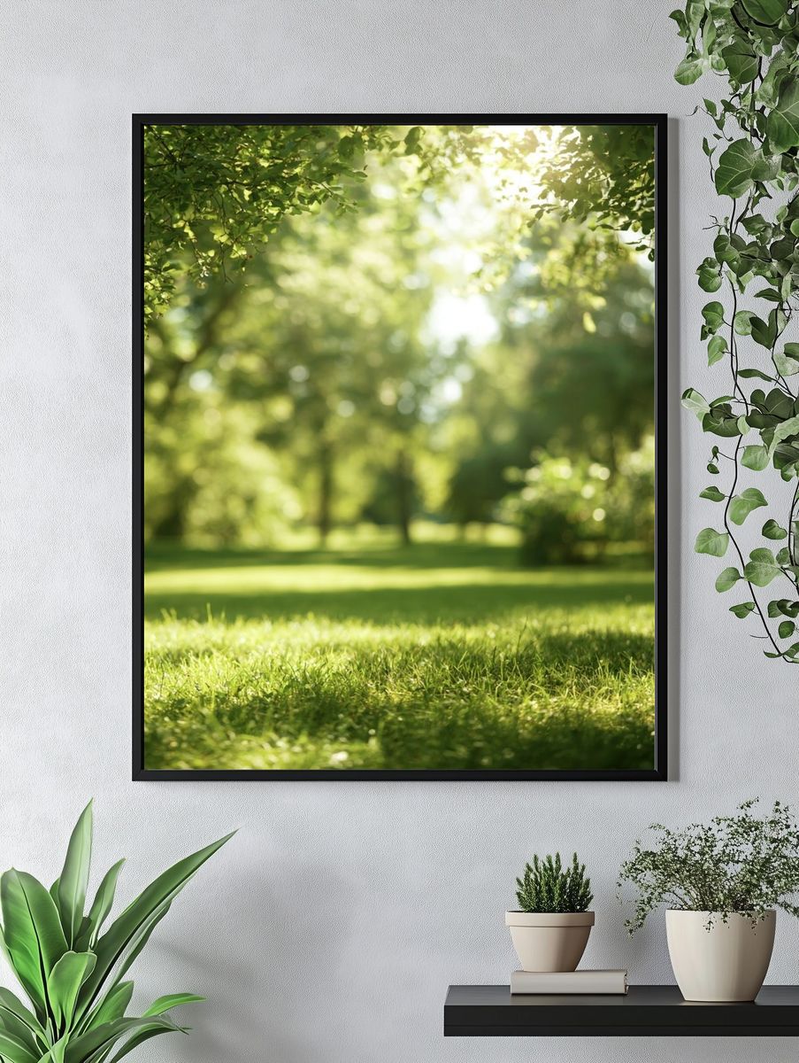 Sunlit Green Meadow Photography Poster. — room view 4