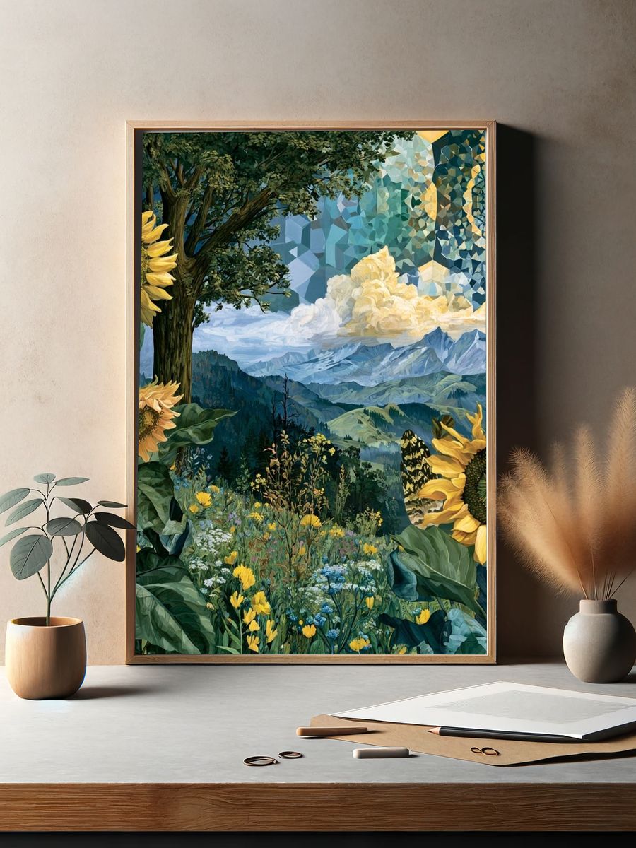 Sunflower Mountain Landscape Poster. — room view 2