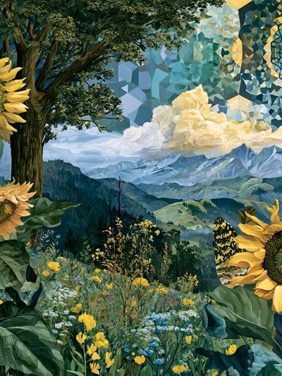 Sunflower Mountain Landscape Poster.