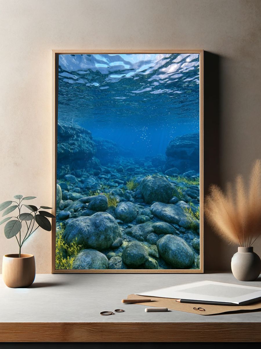 Underwater Rocky Seascape Print. — room view 2