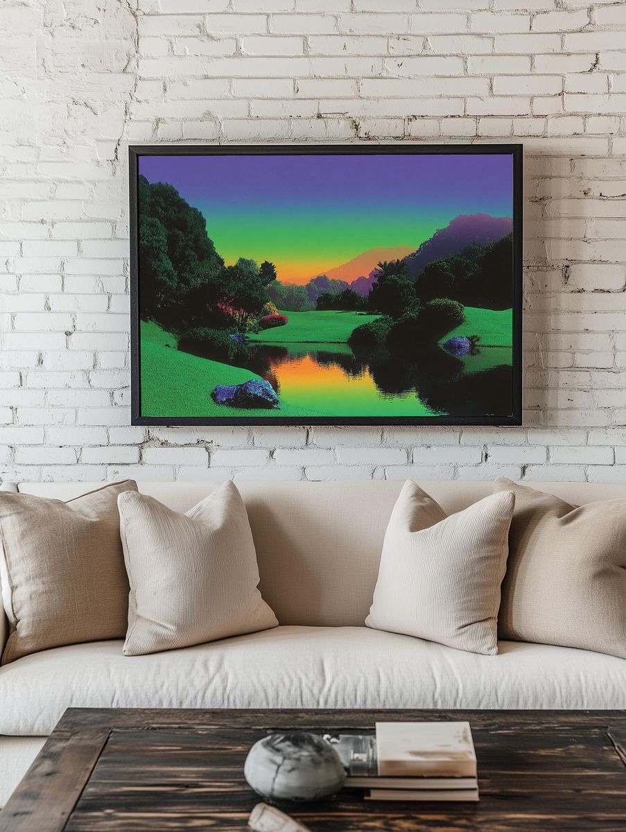 Neon Sunset Landscape Poster. — room view 1
