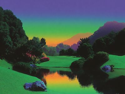 Neon Sunset Landscape Poster