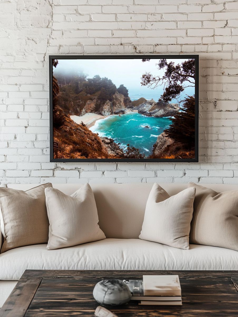 Secluded Beach with Waterfall — Nature Print. — room view 1