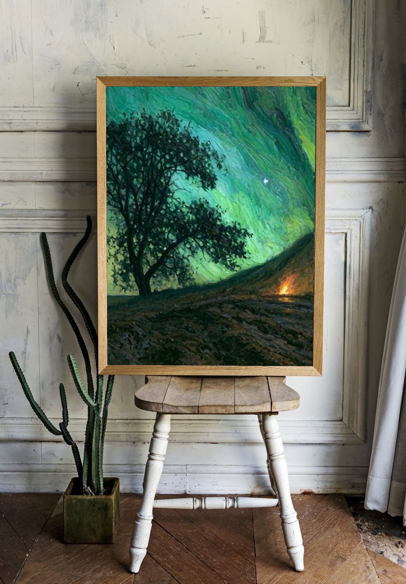 Aurora Tree Landscape Print. room preview