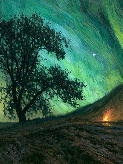 Aurora Tree Landscape Print.