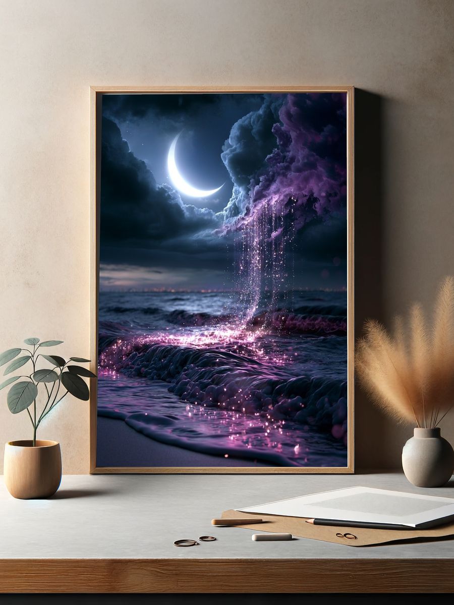 Moonlit Ocean Dreamscape Poster. — room view 2