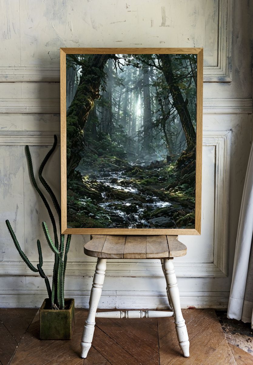 Misty Forest Light Poster. room preview