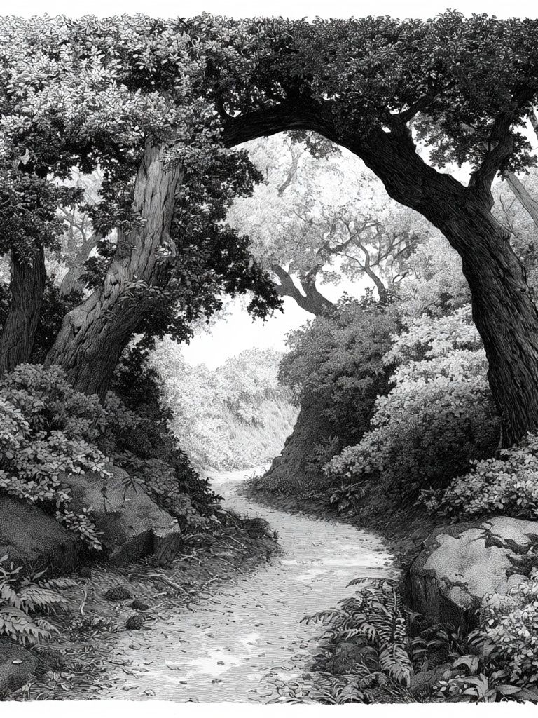 Forest Path Black-White Print. poster — nature art