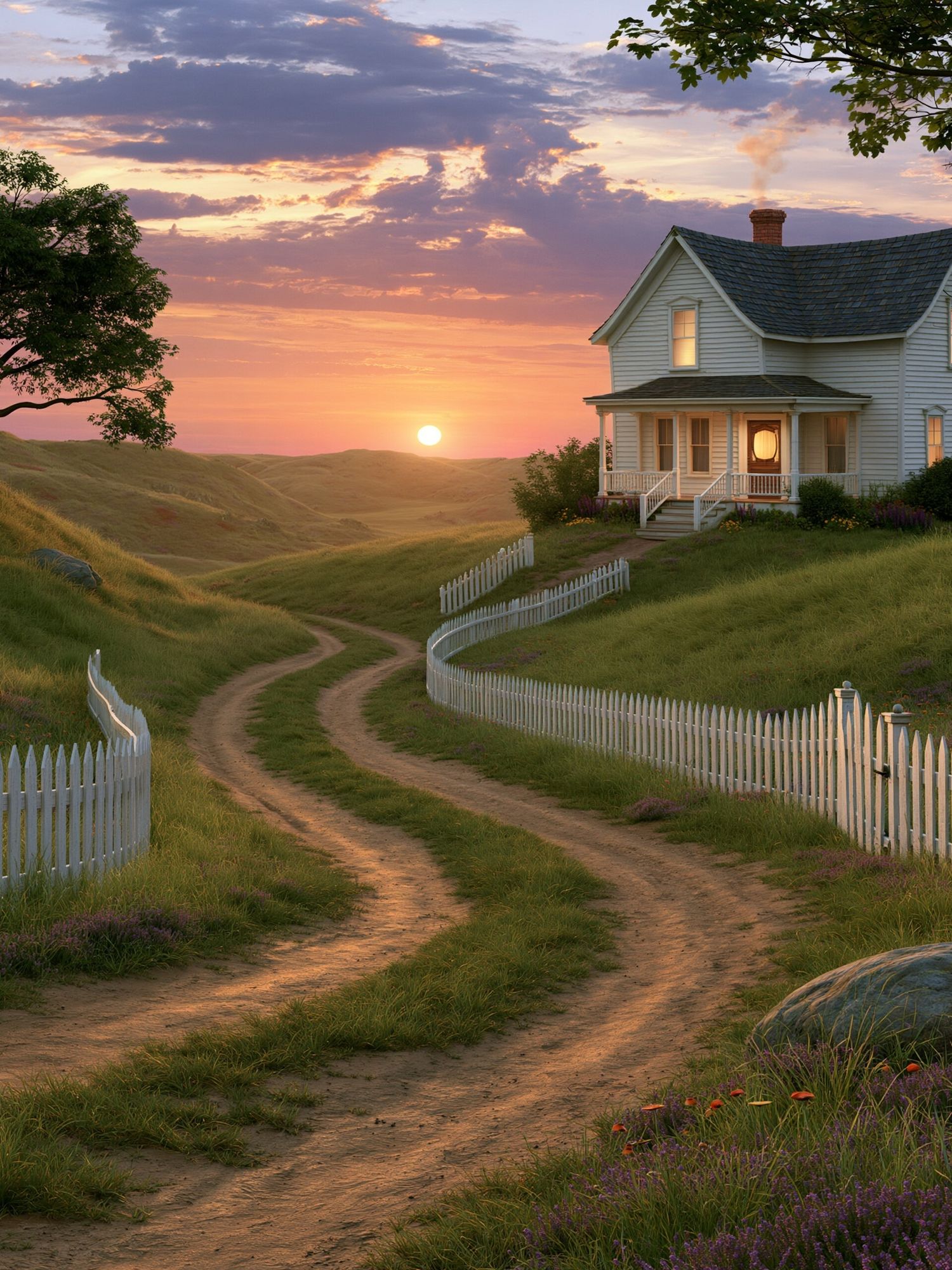 Sunset Country House Landscape Poster. poster — nature art