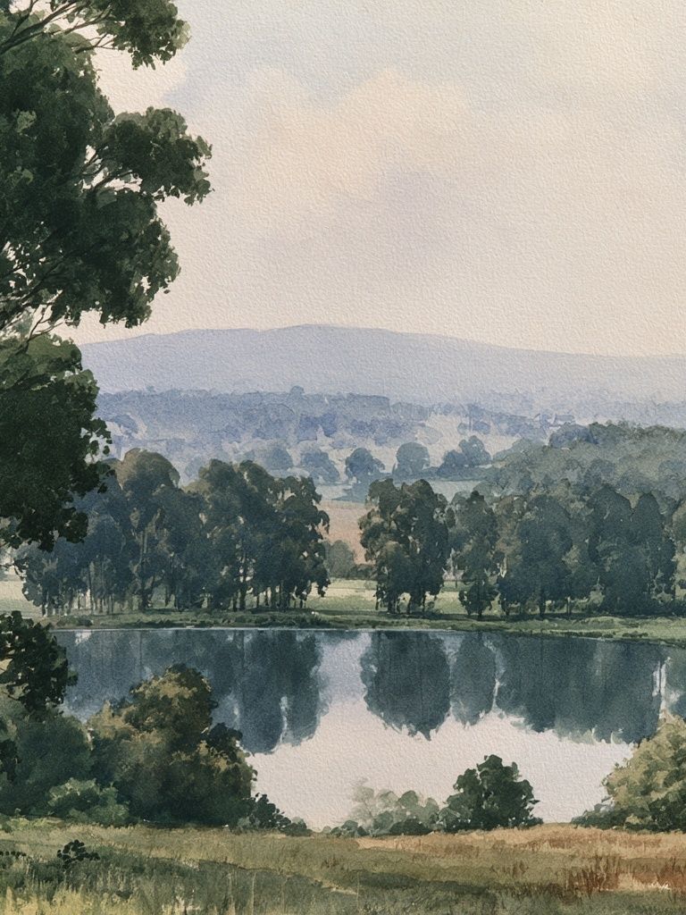 Serene Lakeside Landscape Print. poster detail