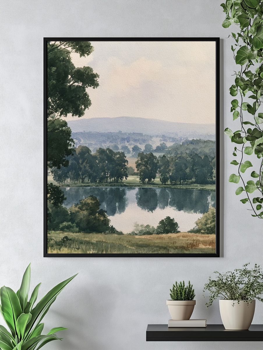 Serene Lakeside Landscape Print. — room view 4