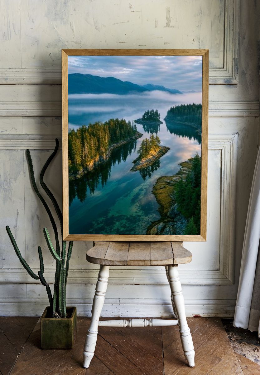Misty Mountain Lake Landscape Poster. — room view 1
