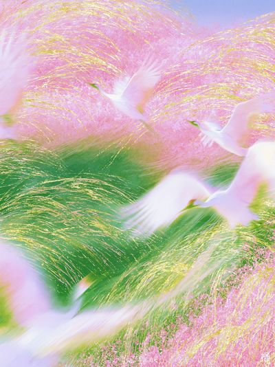 Pastel Crane Dreamscape Print. poster