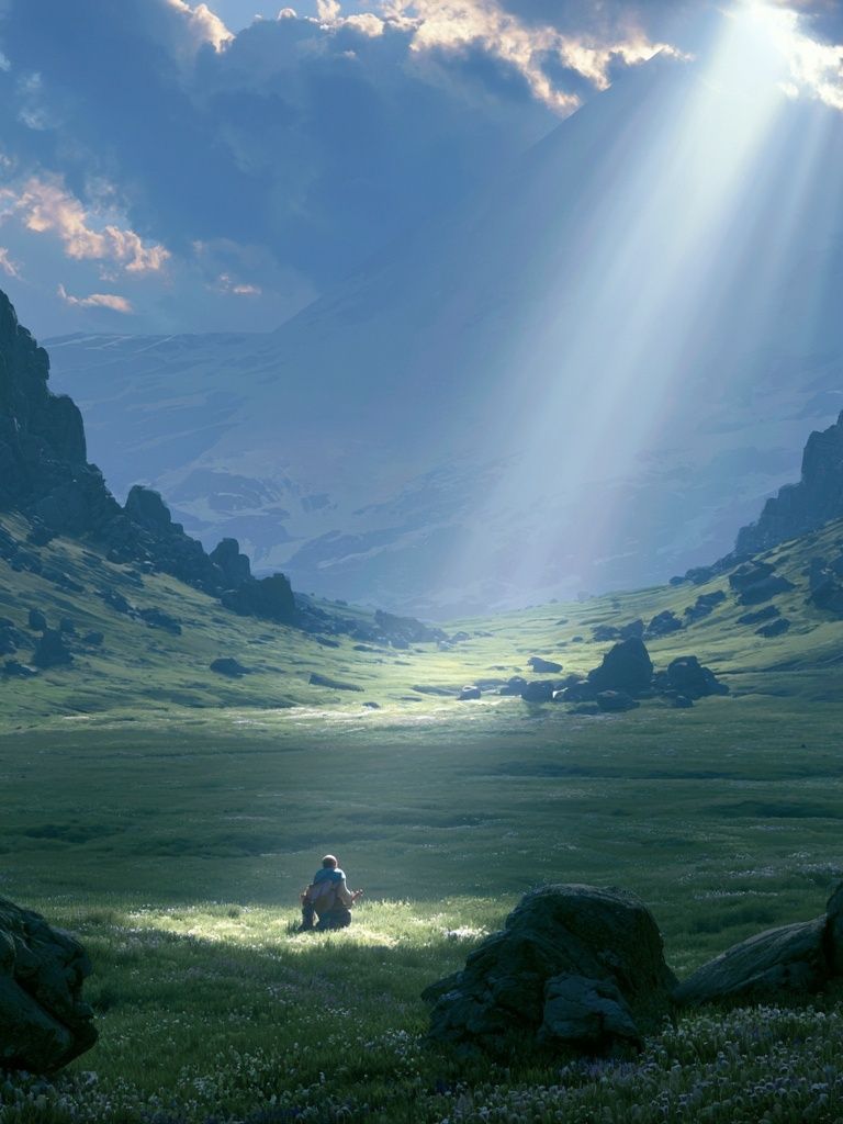 Sunlit Mountain Valley Print. poster detail