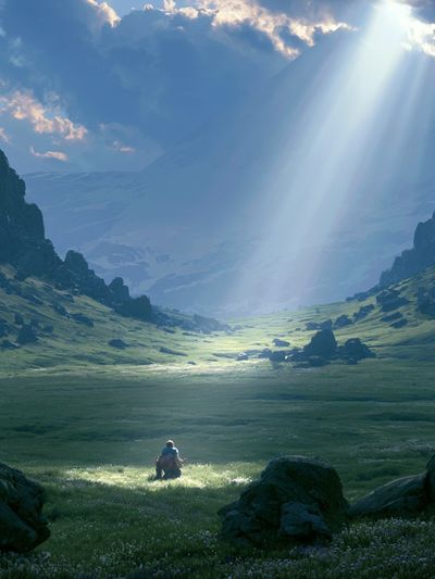 Sunlit Mountain Valley Print. poster
