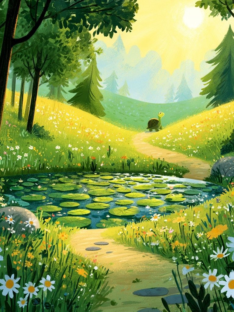 Sunny Forest Meadow Illustration Poster. poster detail