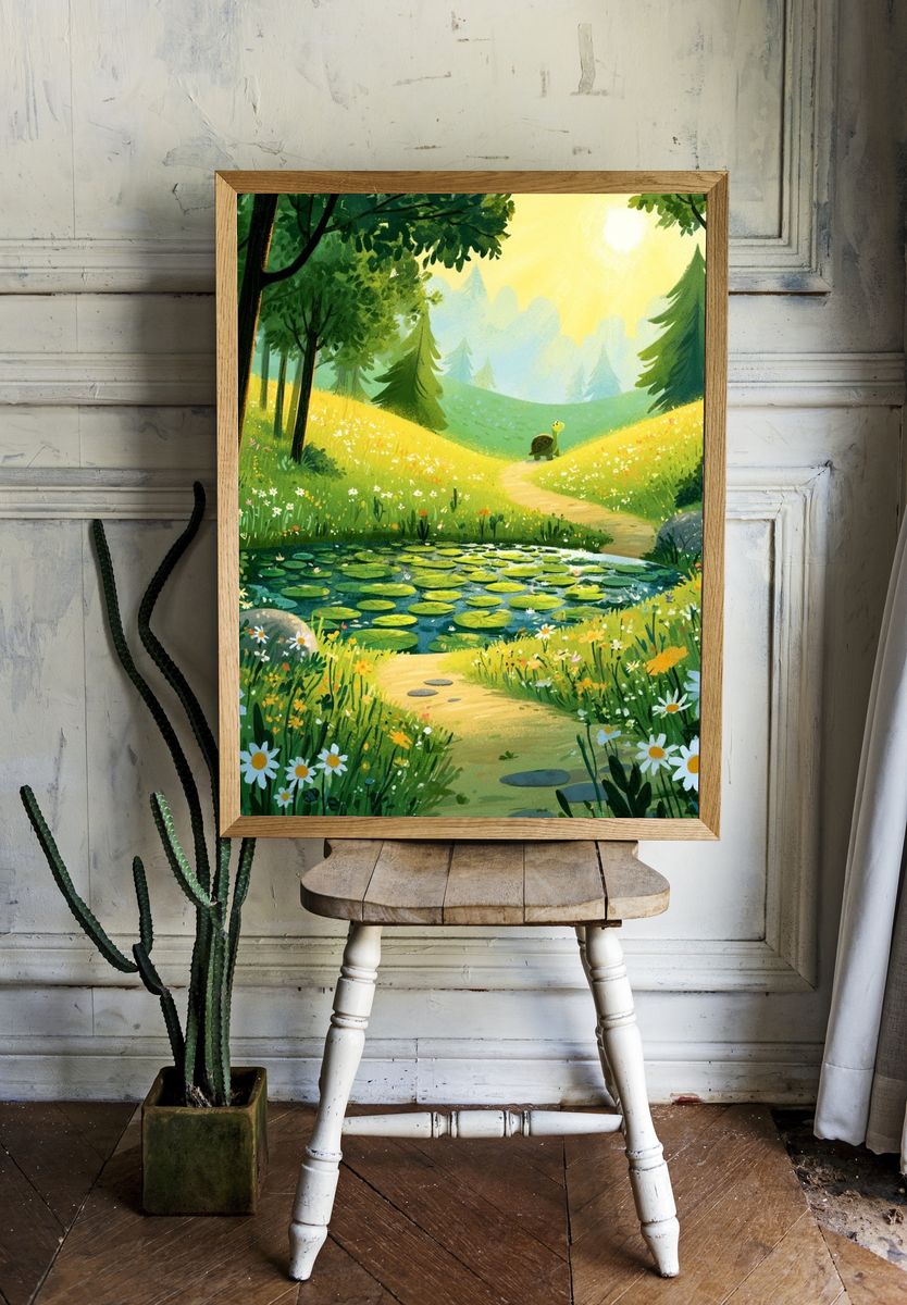 Sunny Forest Meadow Illustration Poster. room preview