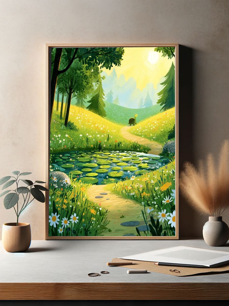 Sunny Forest Meadow Illustration Poster. — room view 2
