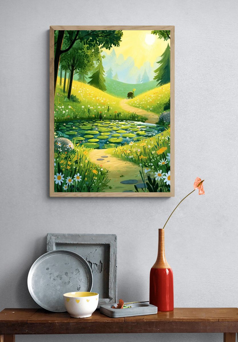 Sunny Forest Meadow Illustration Poster. — room view 3