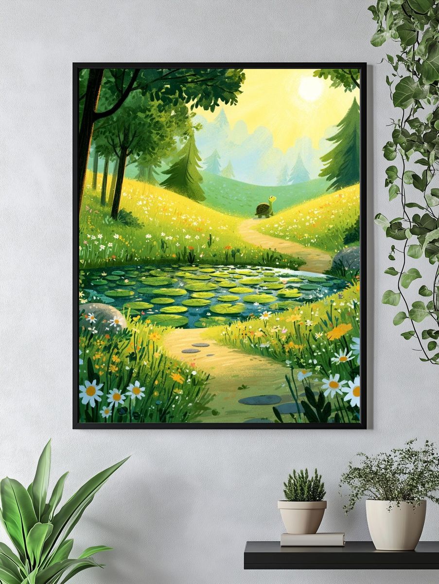Sunny Forest Meadow Illustration Poster. — room view 4