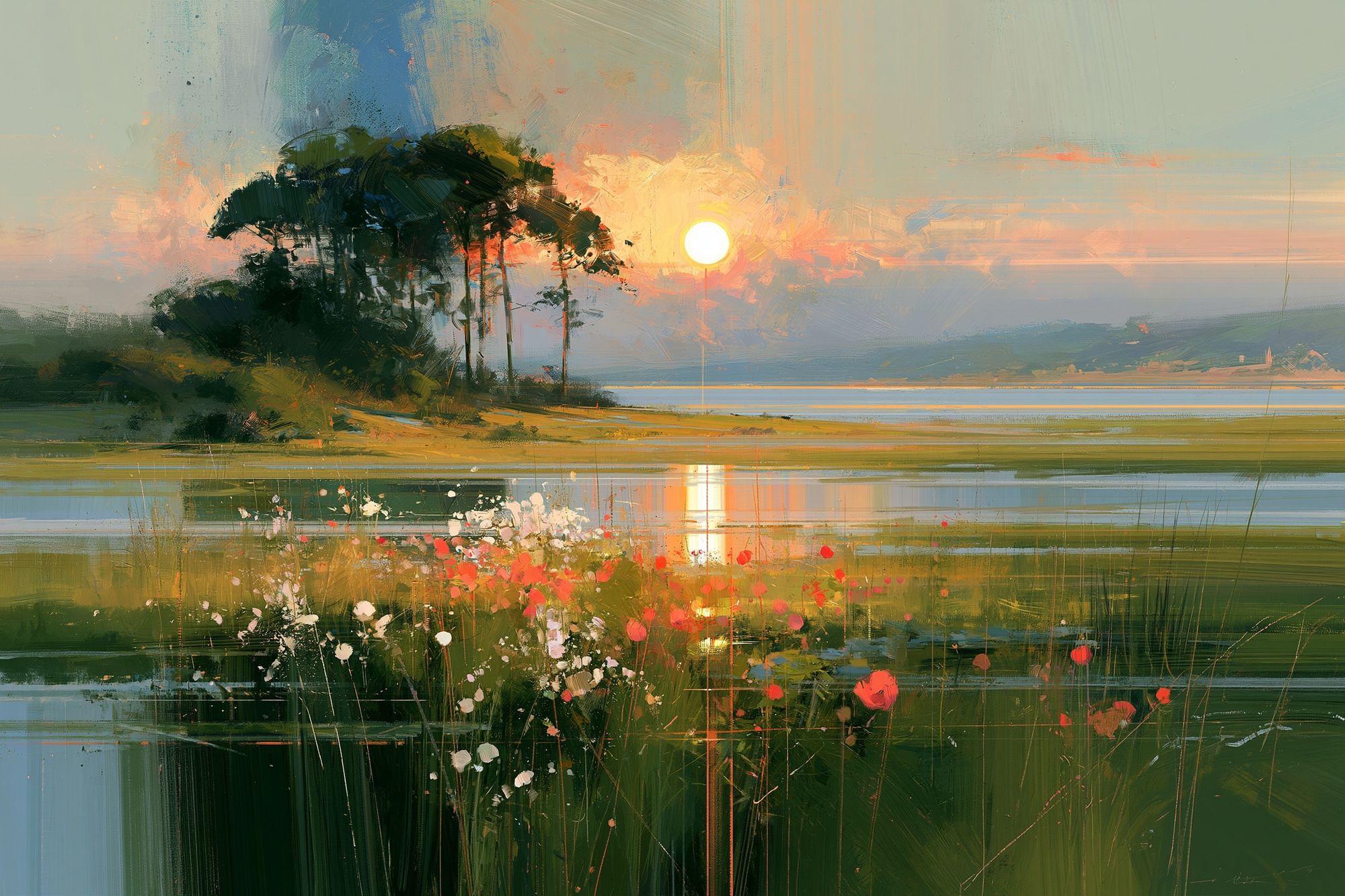 Sunset Lake Landscape Print. poster detail