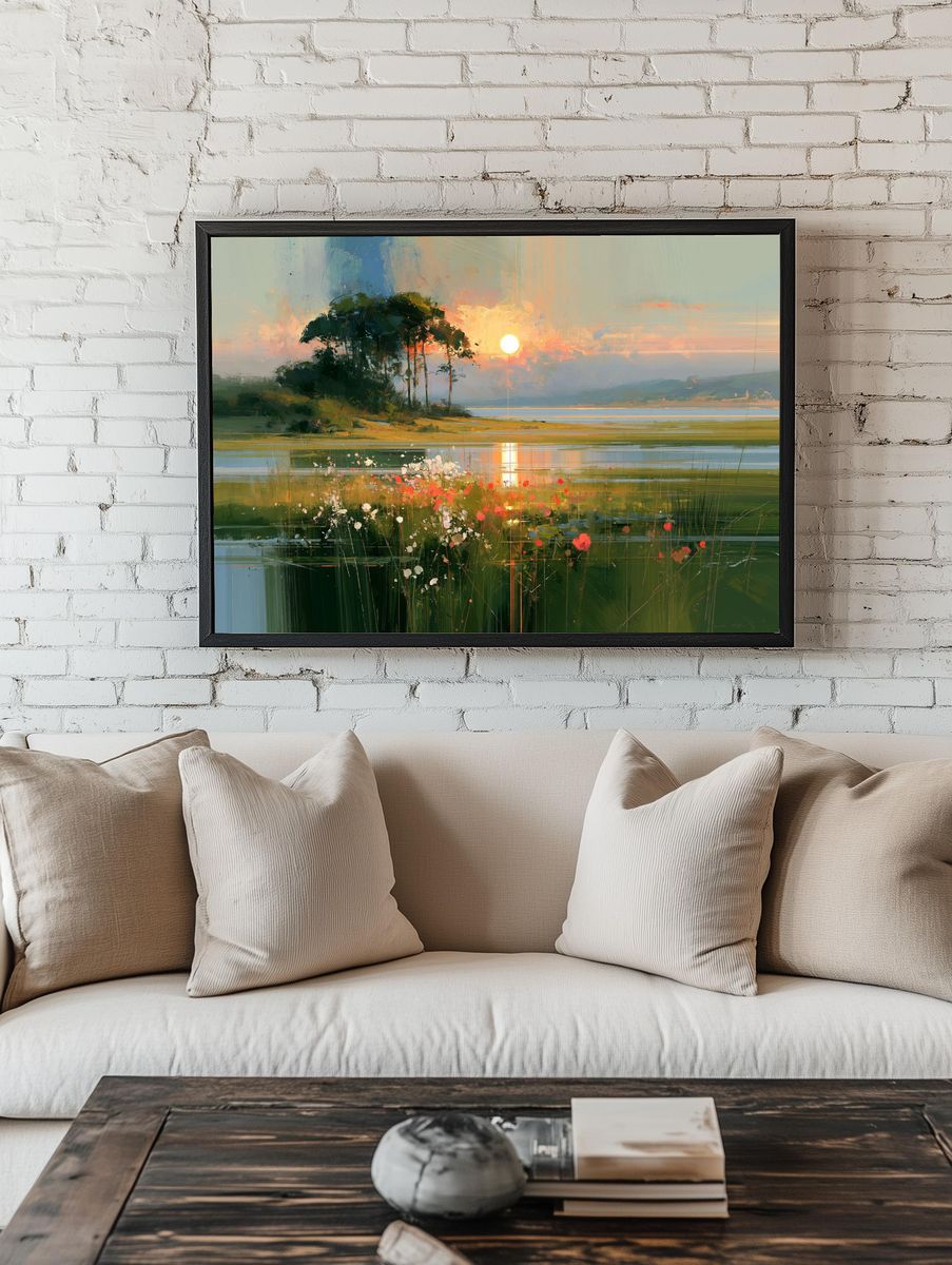 Sunset Lake Landscape Print. room preview