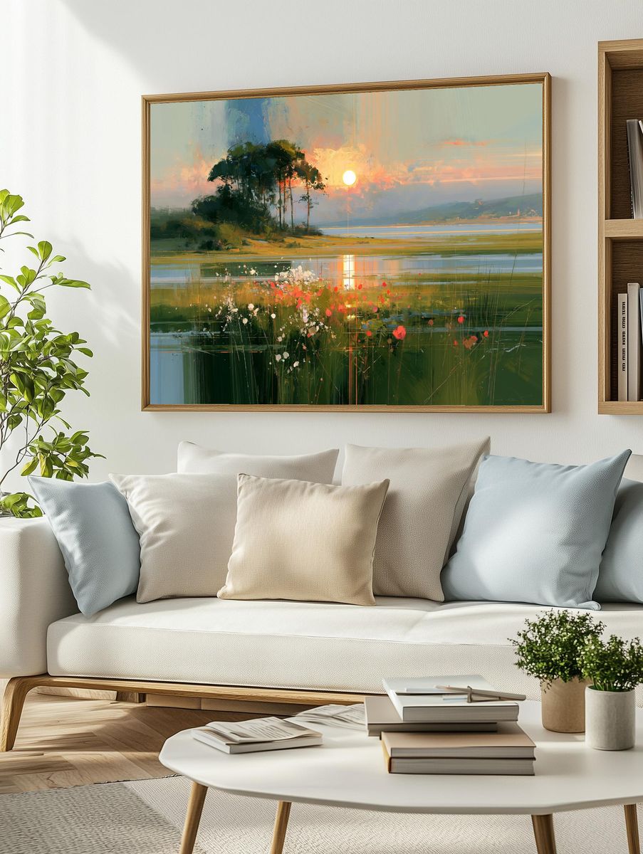Sunset Lake Landscape Print. — room view 2