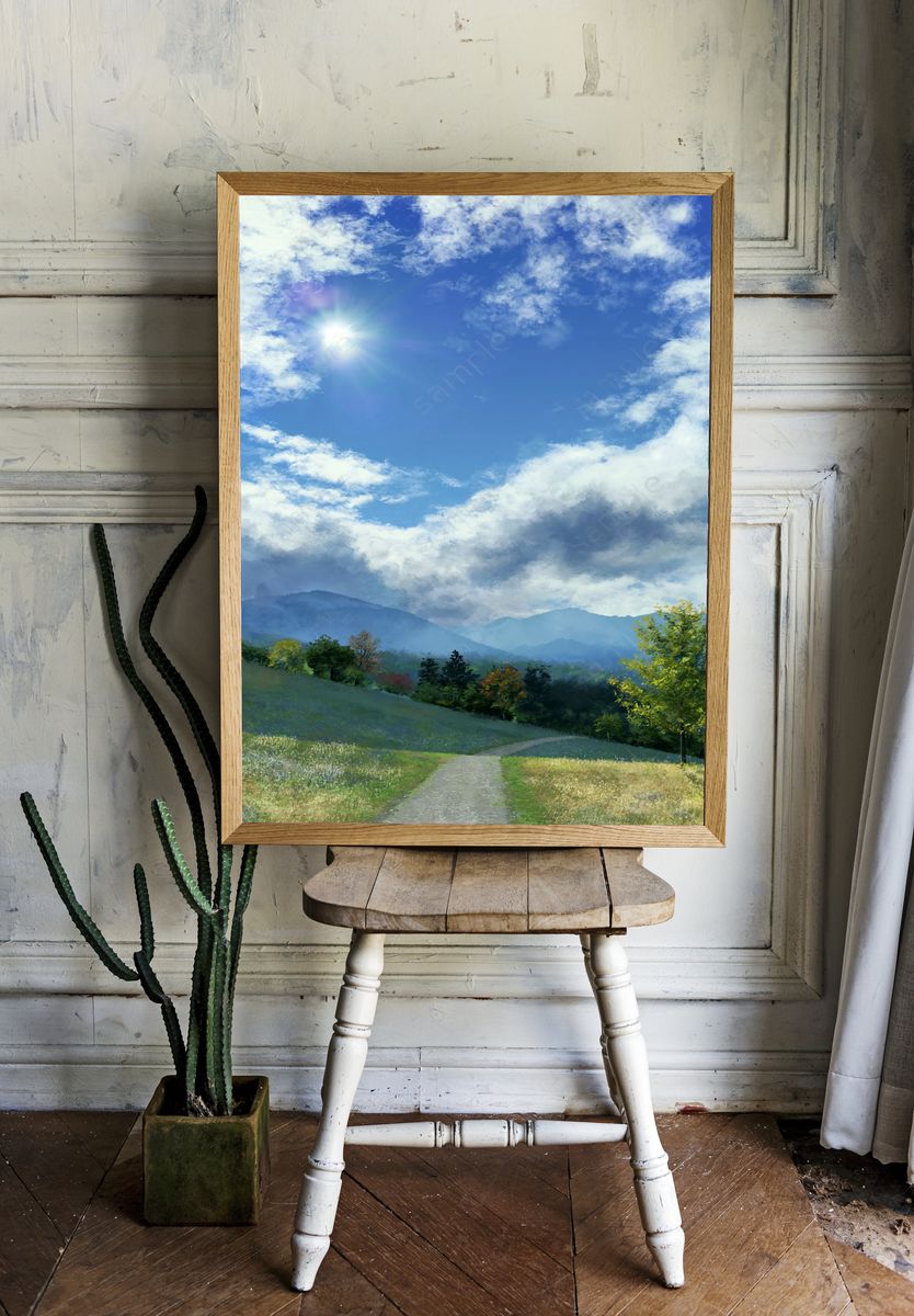 Sunlit Mountain Meadow Print. — room view 1