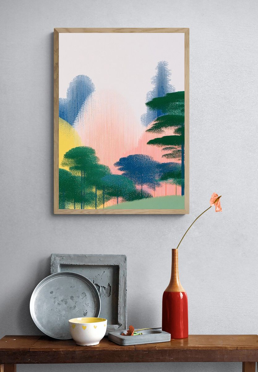 Sunset Forest Illustration Poster. — room view 3