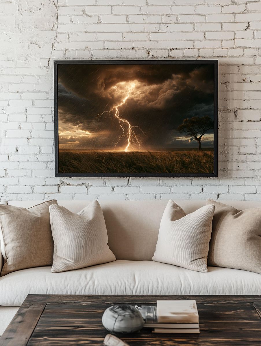 Lightning Storm Over Savanna Poster. room preview