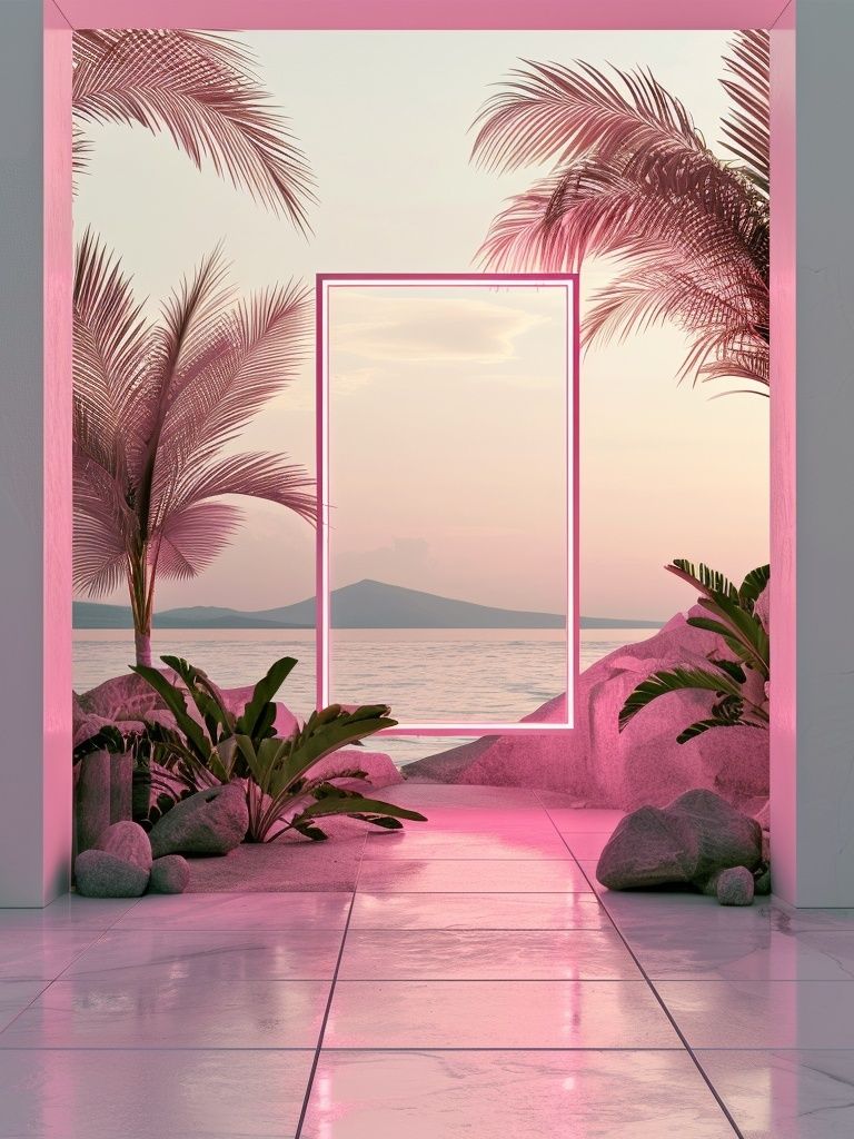 Pink Tropical Sunset Print. poster — nature art