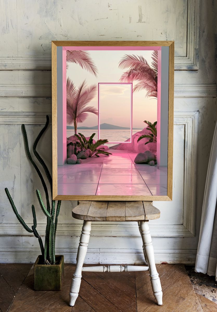 Pink Tropical Sunset Print. — room view 1